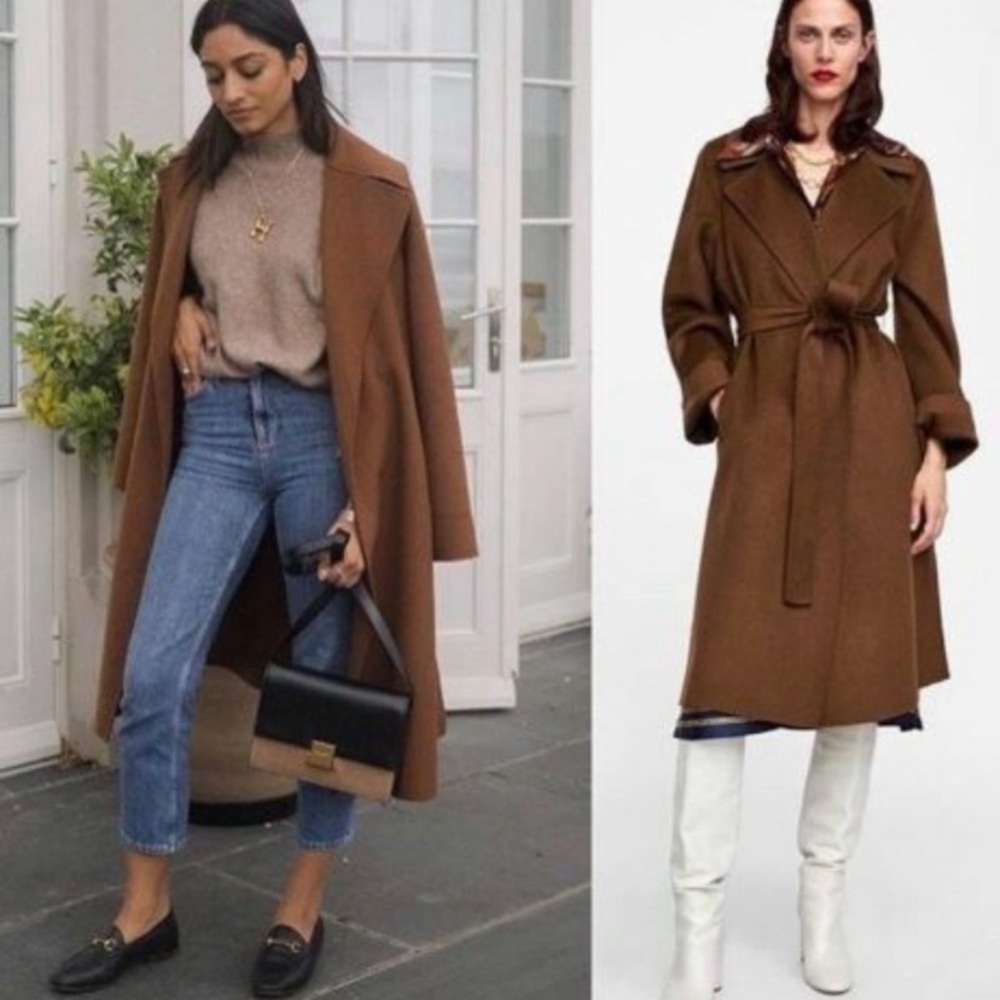 Zara Brown Long Coat with Belt